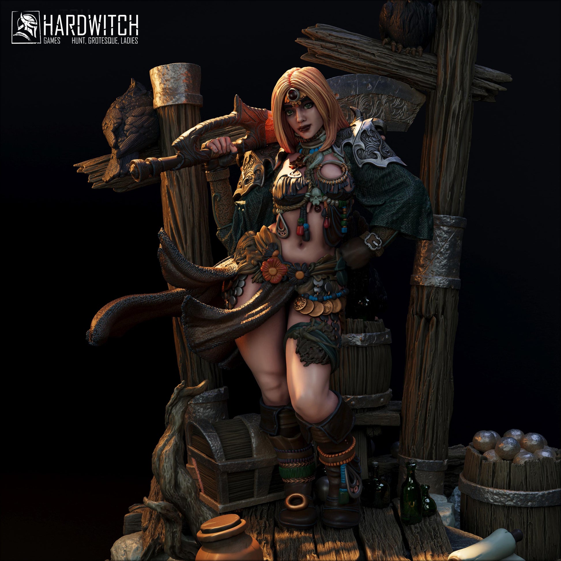 Leenhva O'Braites Miniature (w/NSFW Option) - 28mm / 32mm / 36mm / 75mm - HardWitch Games - Resin Printed Figure for D&D and TTRPGs