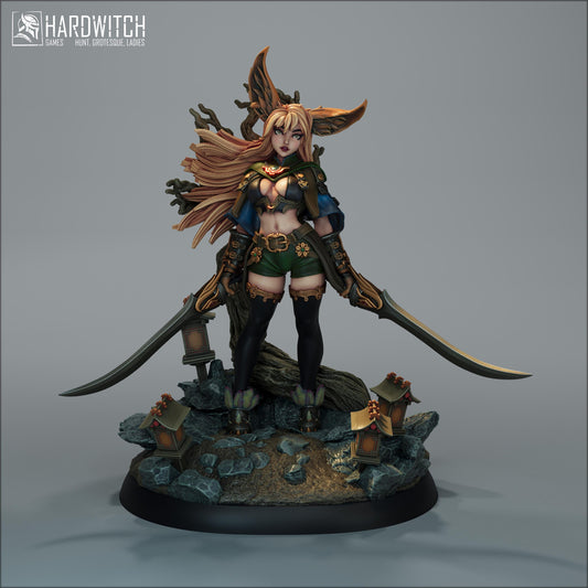 Foxgirl Vestra Eralima Miniature - 28mm / 32mm / 36mm / 75mm - HardWitch Games - Resin Printed Figure for D&D, TTRPGs, and Board Games