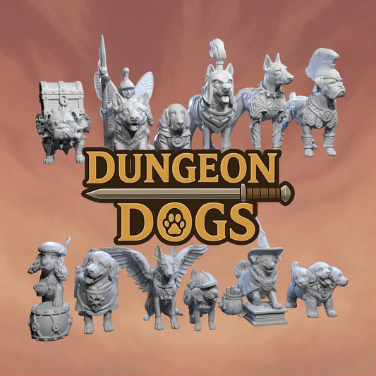 Dungeon Dogs Miniatures (12 Variations) - 28mm / 32mm / 36mm - Medusa Miniatures - Resin Printed Figure for D&D, TTRPGs, and Board Games