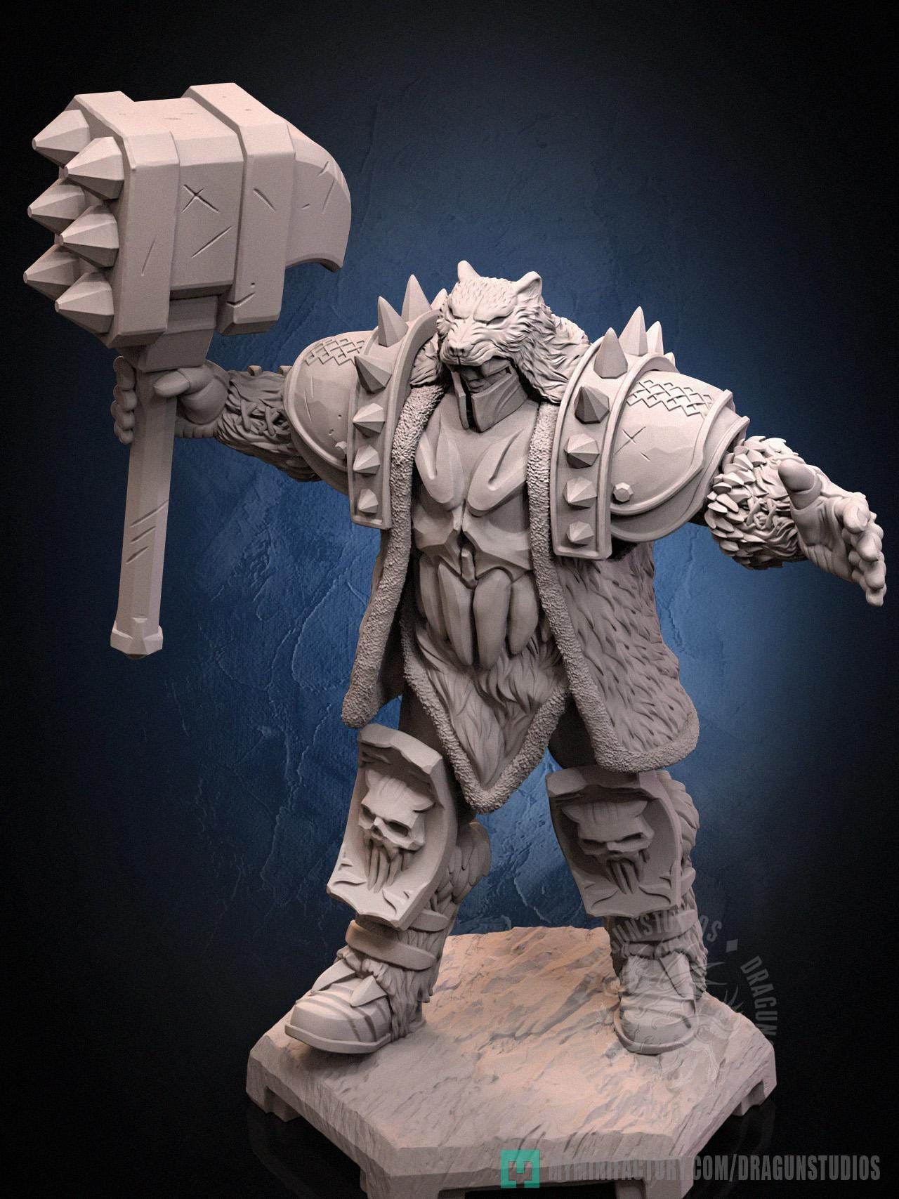 Hammer Bear Miniature - 53mm / 84mm - DraGun Studios - Resin Printed Figurine for D&D, TTRPGs, and Board Games