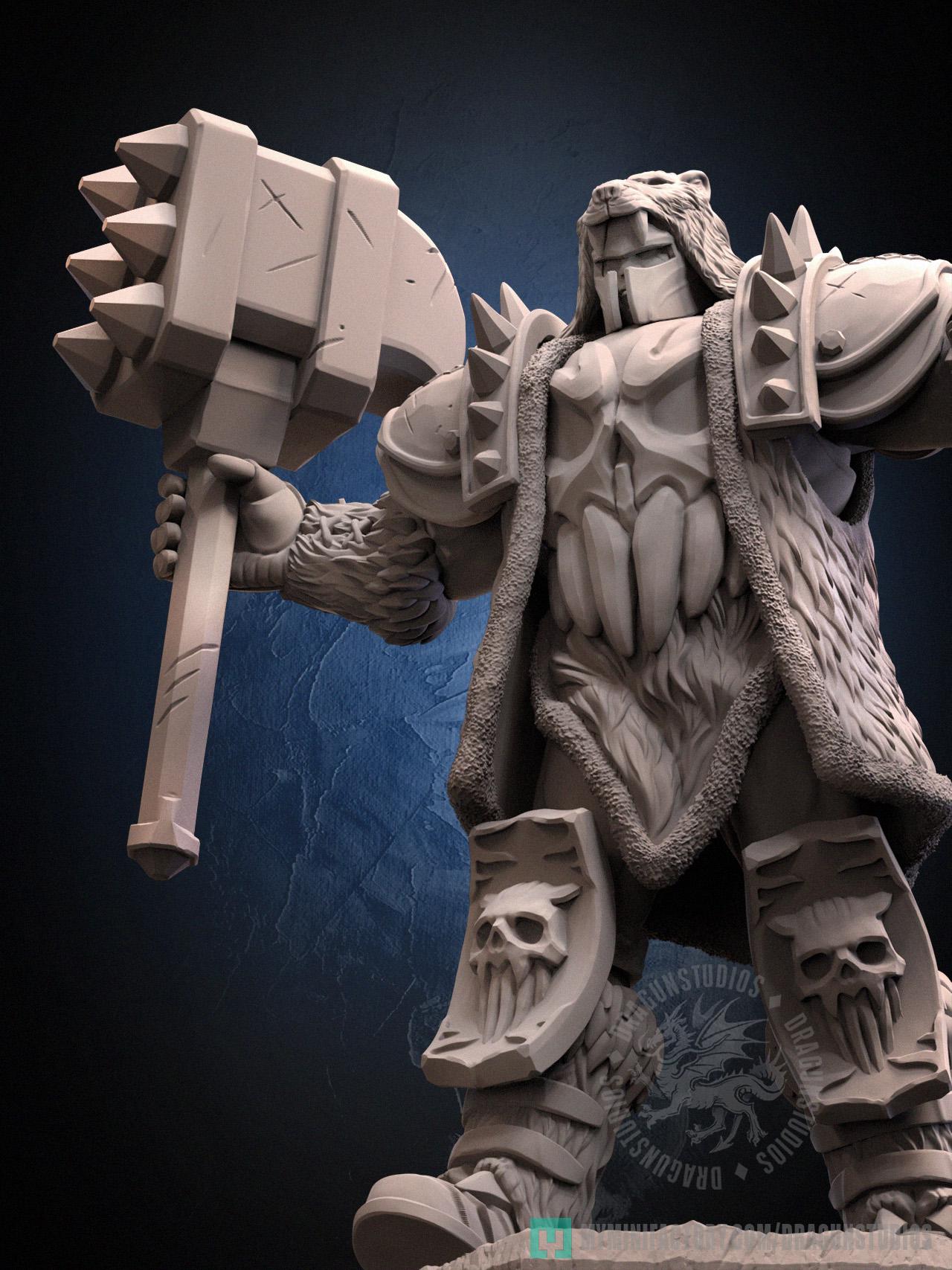 Hammer Bear Miniature - 53mm / 84mm - DraGun Studios - Resin Printed Figurine for D&D, TTRPGs, and Board Games