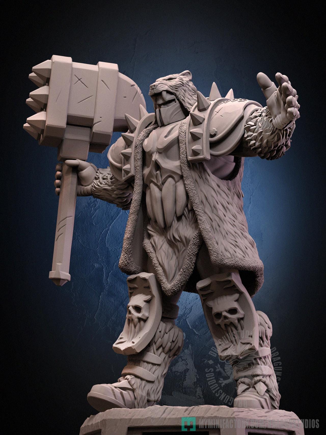 Hammer Bear Miniature - 53mm / 84mm - DraGun Studios - Resin Printed Figurine for D&D, TTRPGs, and Board Games