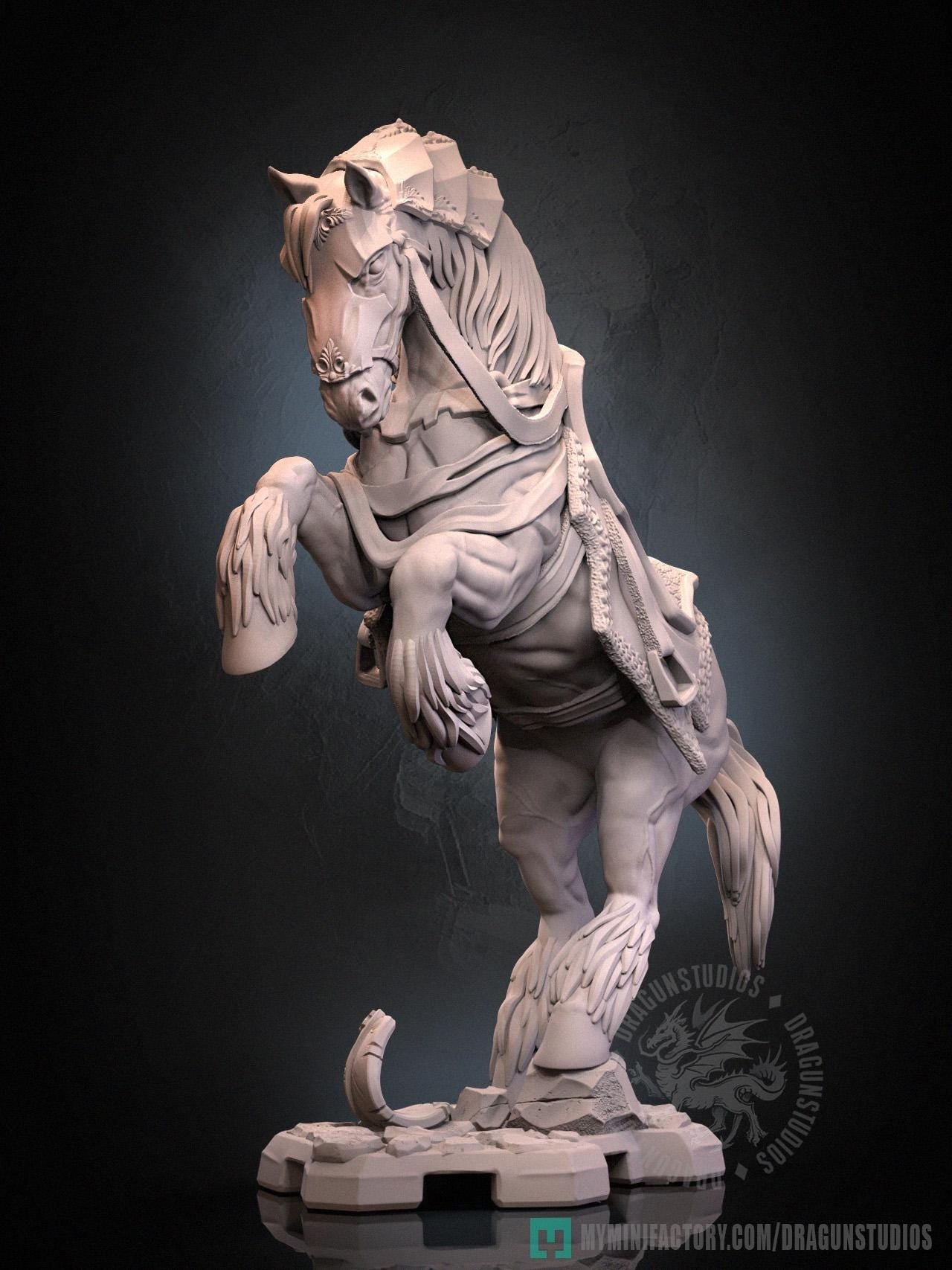 Braford and Horse Miniature - 28mm / 32mm / 36mm - DraGun Studios - Resin Printed Figurine for D&D, TTRPGs, and Board Games