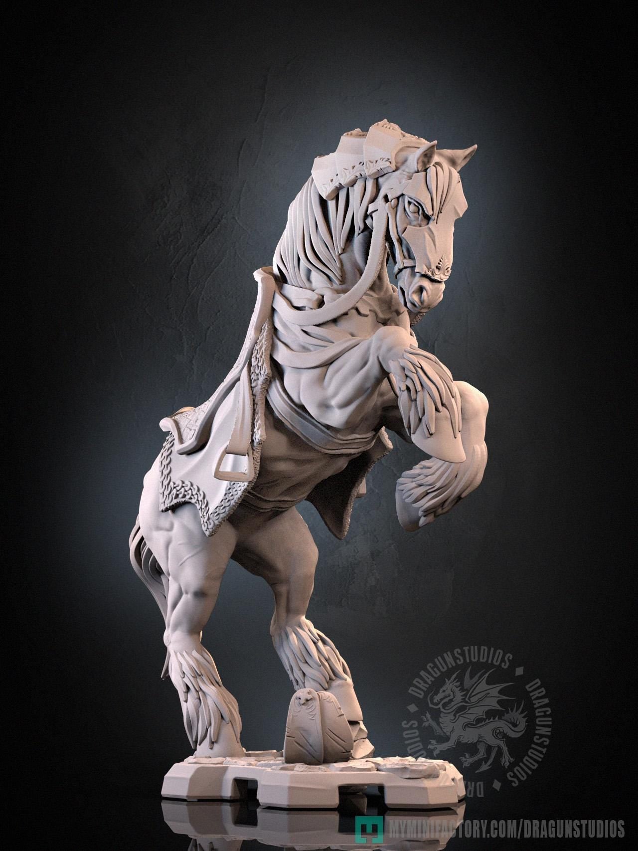 Braford and Horse Miniature - 28mm / 32mm / 36mm - DraGun Studios - Resin Printed Figurine for D&D, TTRPGs, and Board Games