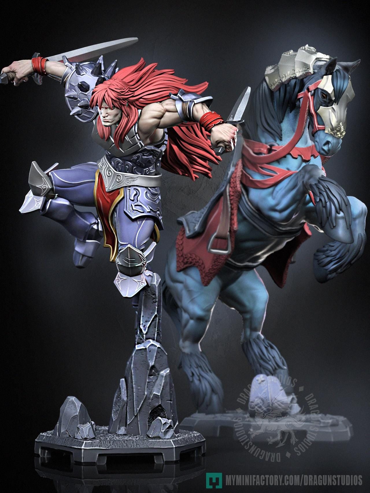 Braford and Horse Miniature - 28mm / 32mm / 36mm - DraGun Studios - Resin Printed Figurine for D&D, TTRPGs, and Board Games