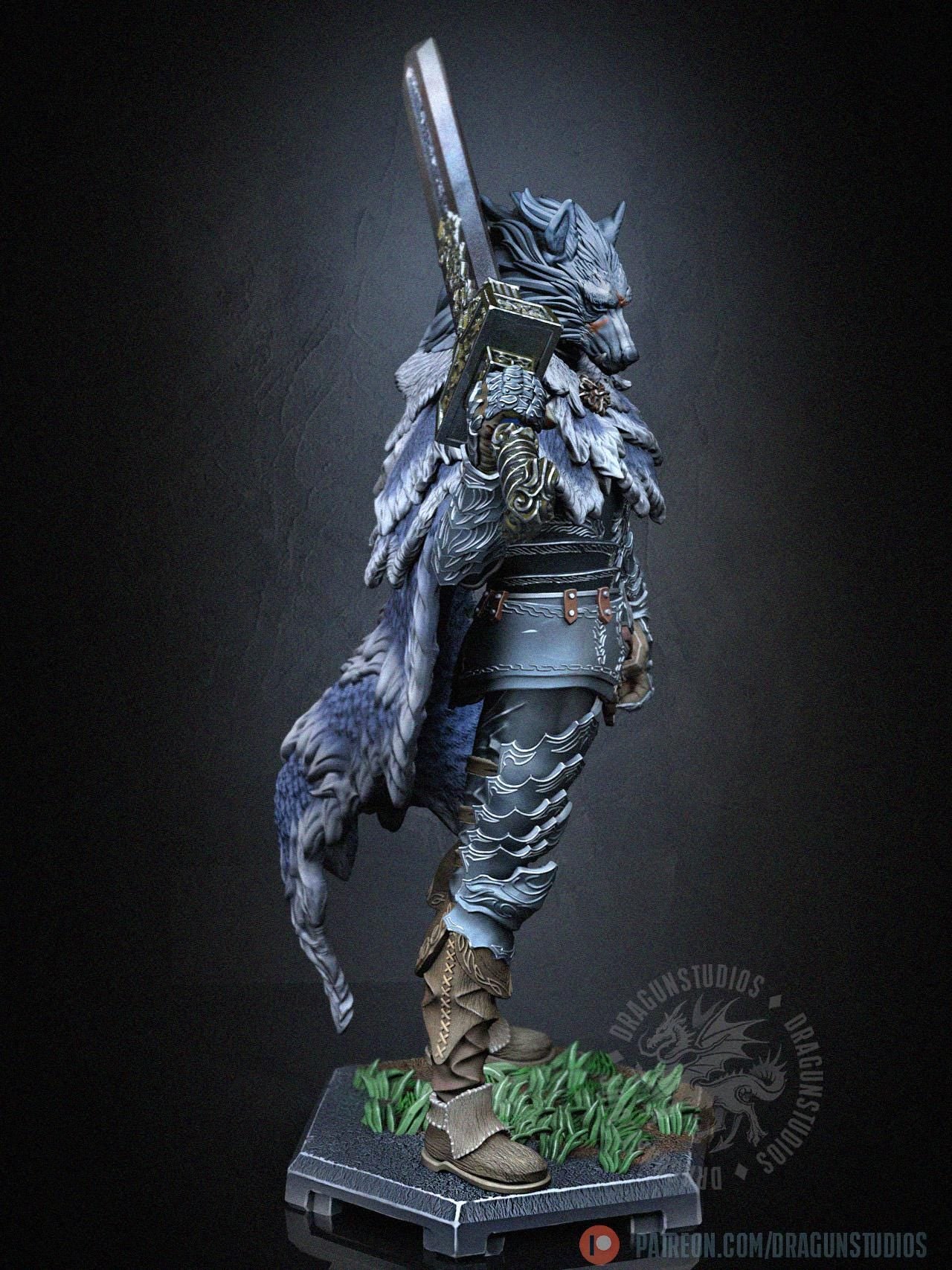 Blaidd Half-wolf Miniature - 65mm / 116mm - DraGun Studios - Resin Printed Figurine for D&D, TTRPGs, and Board Games