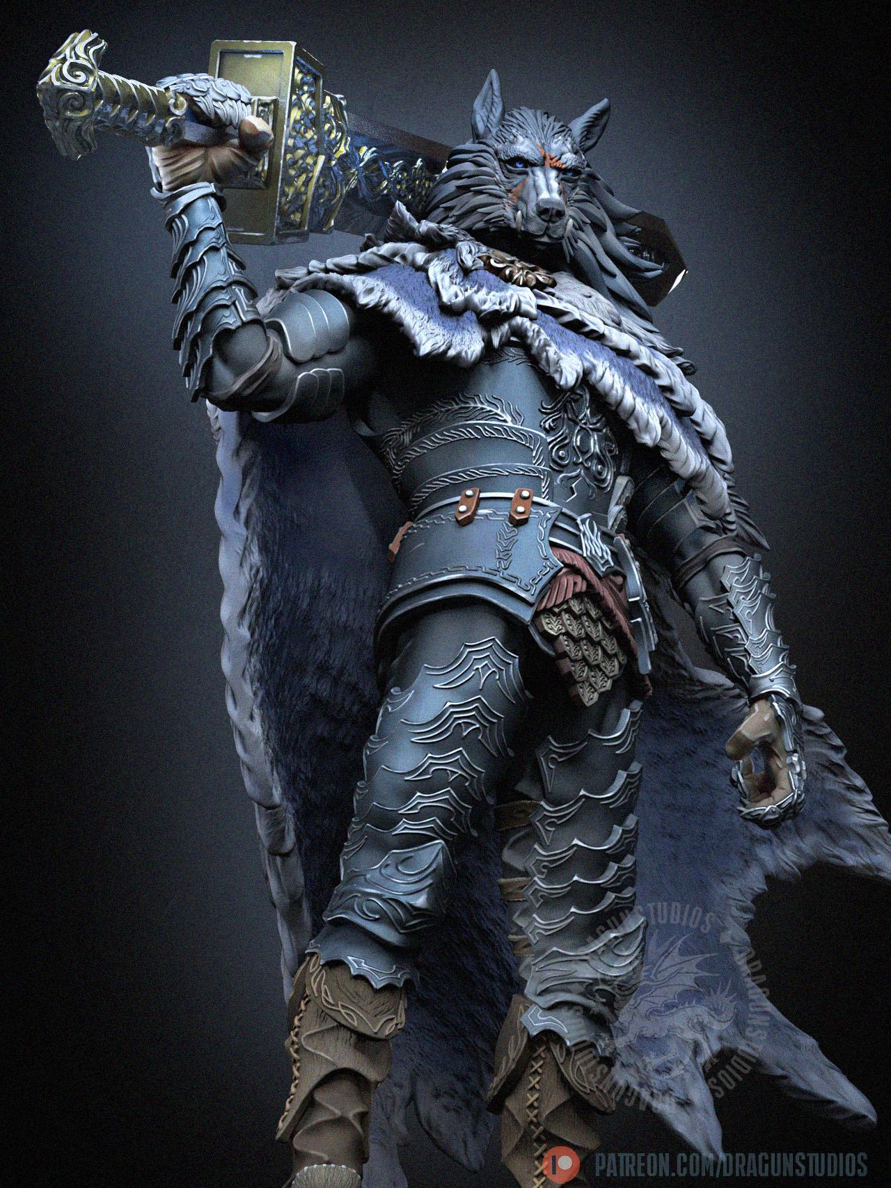 Blaidd Half-wolf Miniature - 65mm / 116mm - DraGun Studios - Resin Printed Figurine for D&D, TTRPGs, and Board Games