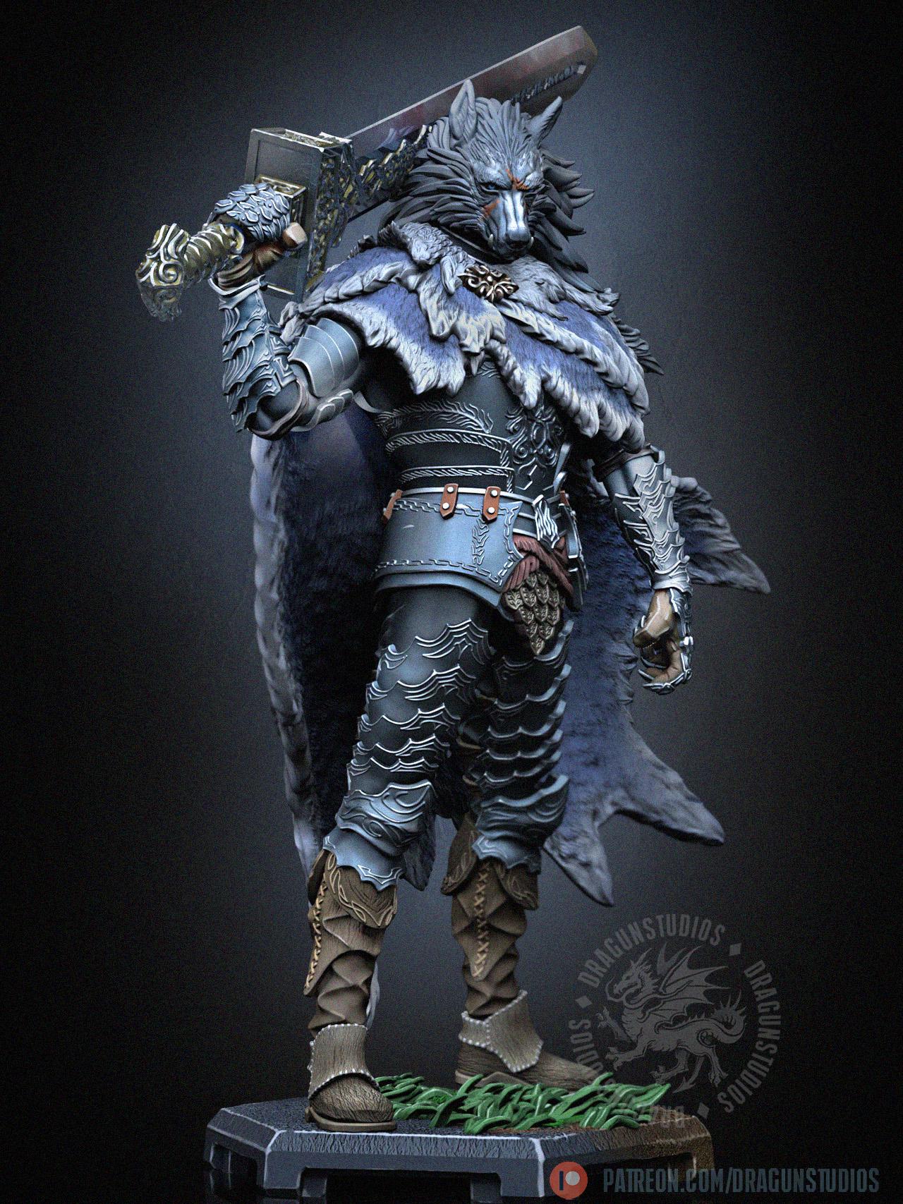 Blaidd Half-wolf Miniature - 65mm / 116mm - DraGun Studios - Resin Printed Figurine for D&D, TTRPGs, and Board Games