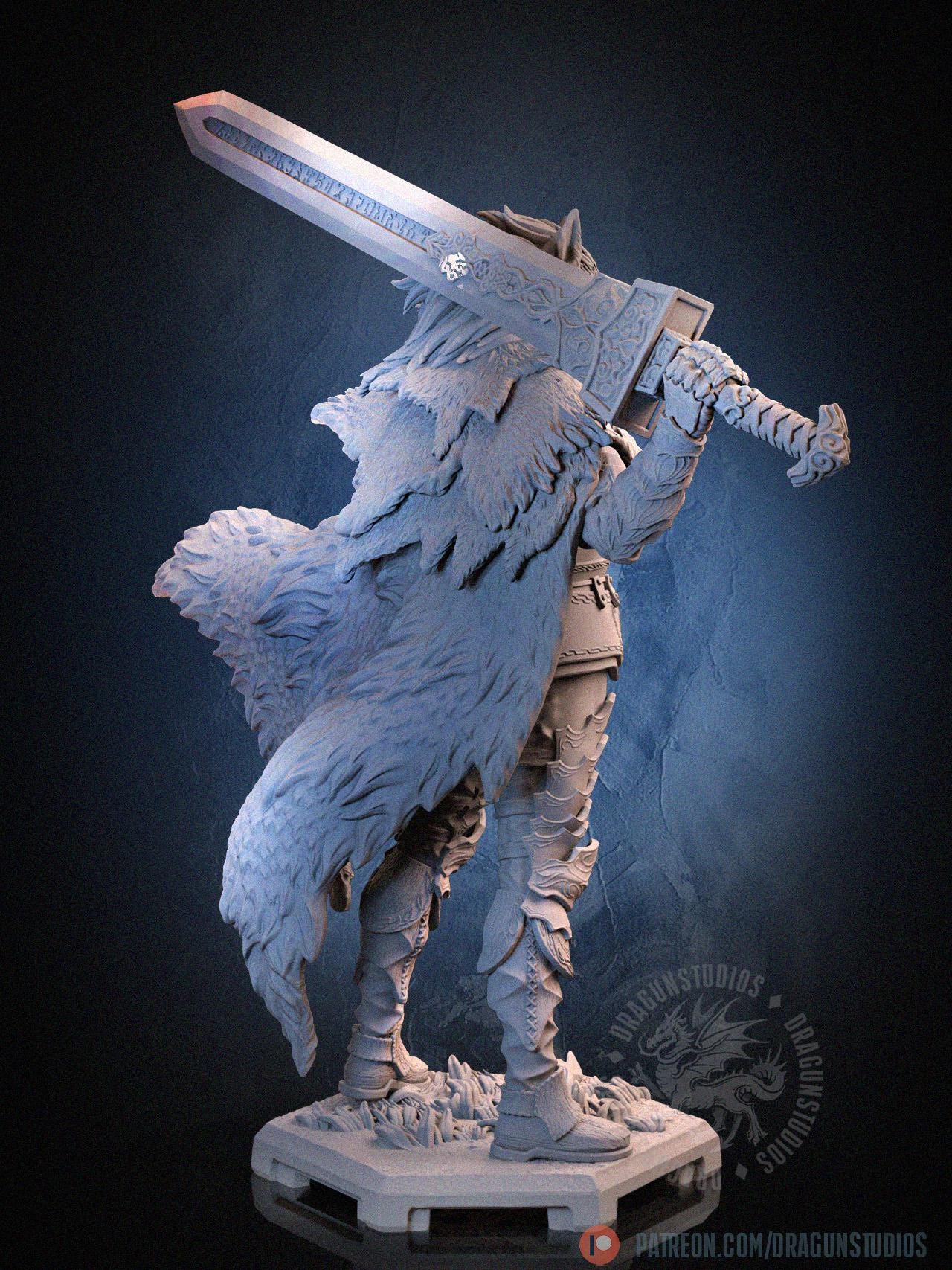Blaidd Half-wolf Miniature - 65mm / 116mm - DraGun Studios - Resin Printed Figurine for D&D, TTRPGs, and Board Games