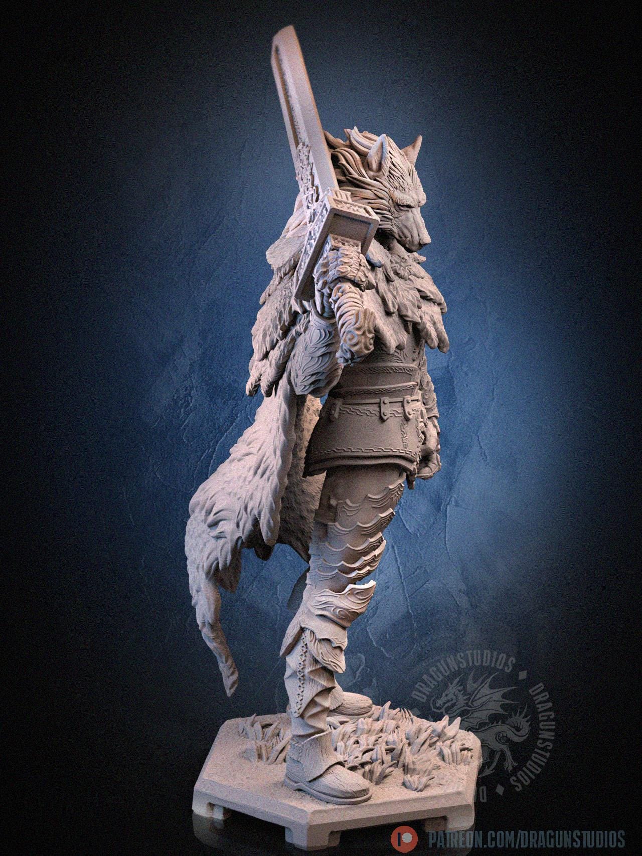 Blaidd Half-wolf Miniature - 65mm / 116mm - DraGun Studios - Resin Printed Figurine for D&D, TTRPGs, and Board Games