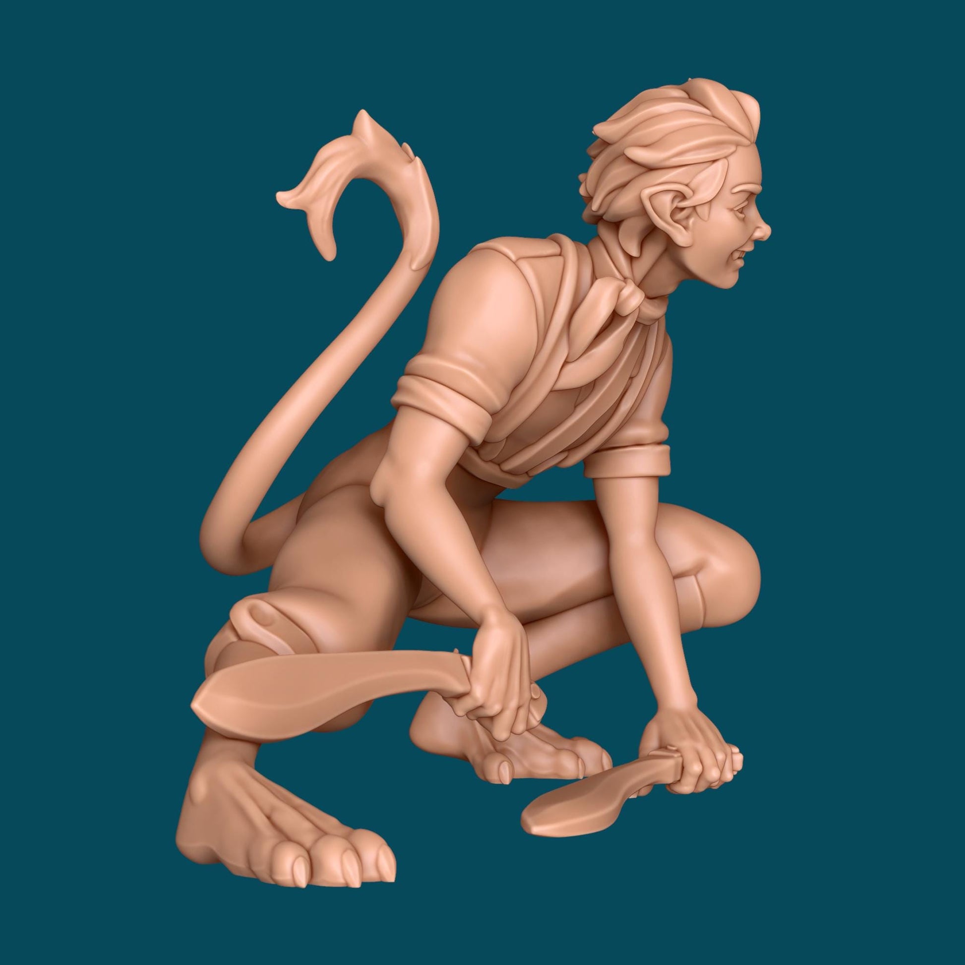 Honeybadger, Machete Shifter Miniature - 28mm / 32mm / 36mm -Awkward Penguin Minis- Resin Printed Figure for D&D, Daggerheart, and Painting