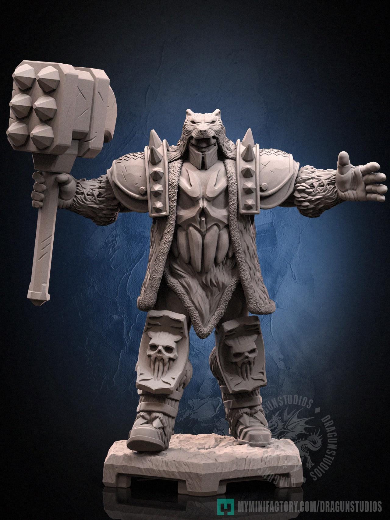 Hammer Bear Miniature - 53mm / 84mm - DraGun Studios - Resin Printed Figurine for D&D, TTRPGs, and Board Games