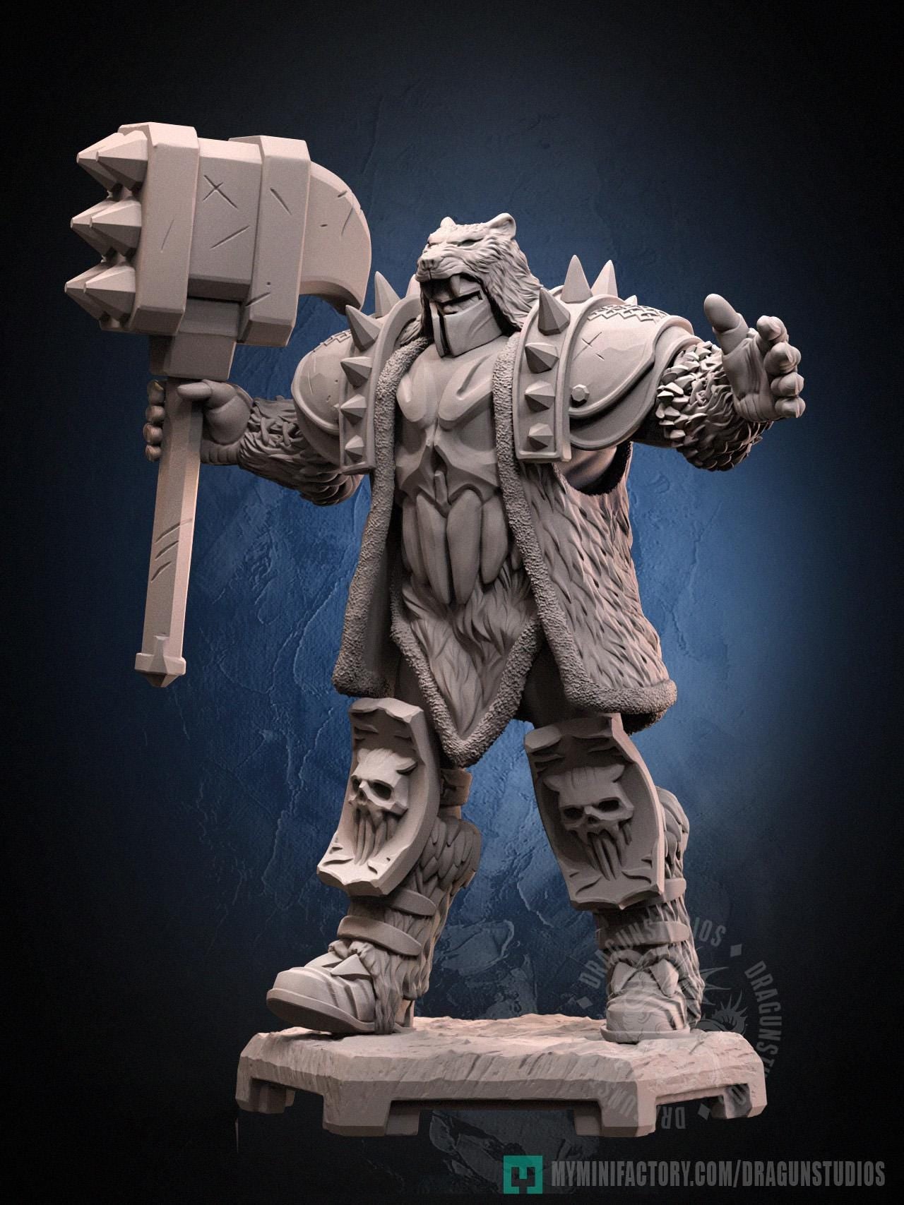 Hammer Bear Miniature - 53mm / 84mm - DraGun Studios - Resin Printed Figurine for D&D, TTRPGs, and Board Games