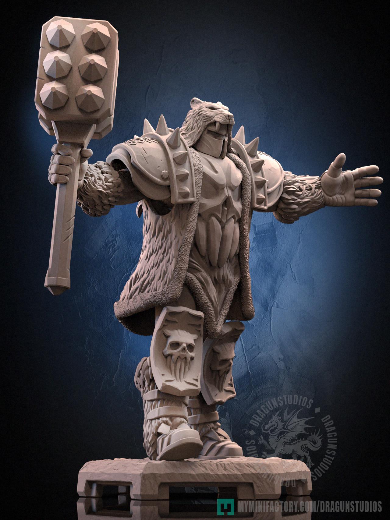 Hammer Bear Miniature - 53mm / 84mm - DraGun Studios - Resin Printed Figurine for D&D, TTRPGs, and Board Games