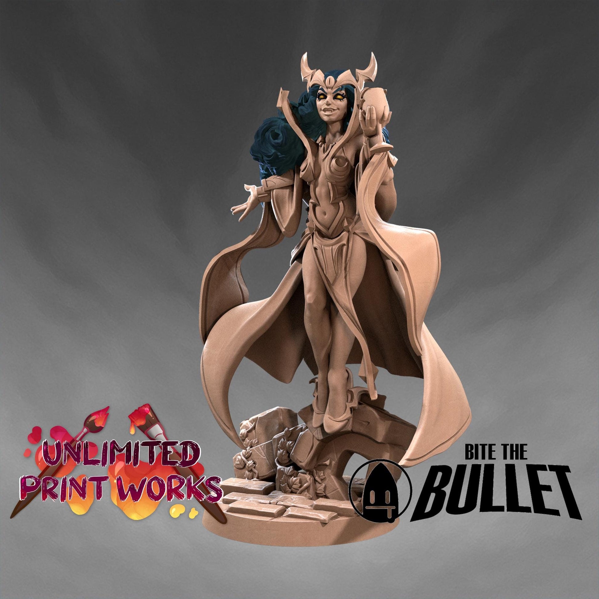 Vampire Sorceress Miniature - 28mm / 32mm / 36mm - Bite the Bullet - Resin Printed Figure for D&D, TTRPGs, and Board Games