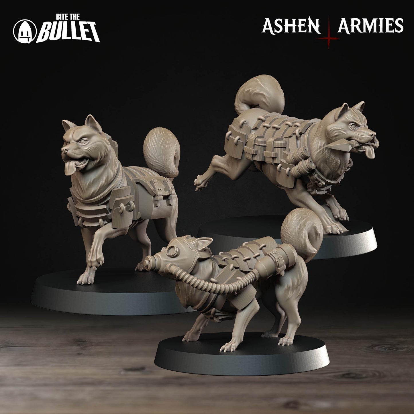 Holy Shogunate Combat Dogs Miniature (4 Variations) - 28mm / 32mm / 36mm - Bite the Bullet - Resin Printed Figure for Trench Warfare