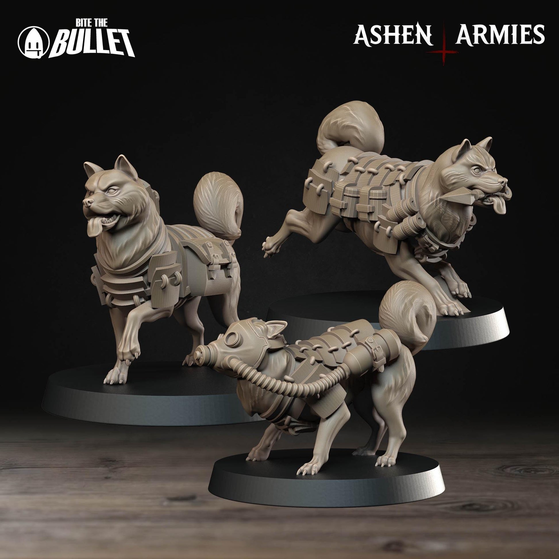 Holy Shogunate Combat Dogs Miniature (4 Variations) - 28mm / 32mm / 36mm - Bite the Bullet - Resin Printed Figure for Trench Warfare