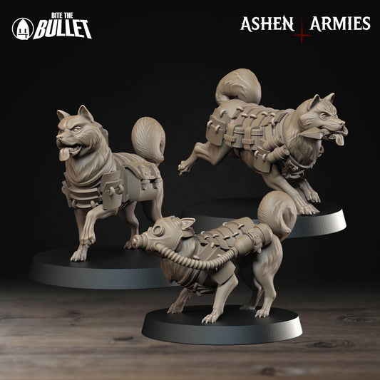 Holy Shogunate Combat Dogs Miniature (4 Variations) - 28mm / 32mm / 36mm - Bite the Bullet - Resin Printed Figure for Trench Warfare