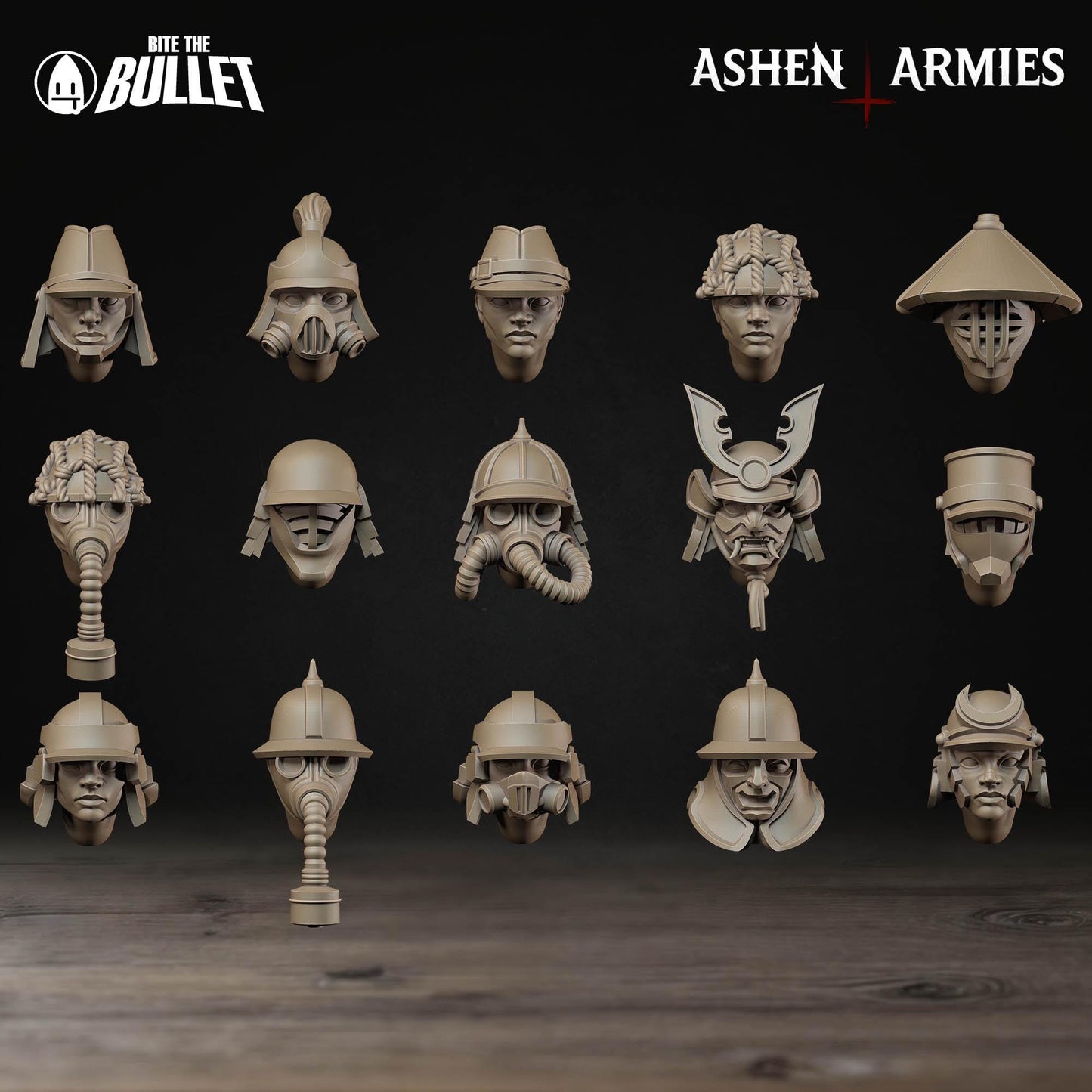 Holy Shogunate Modular Heads - 28mm / 32mm / 36mm - Bite the Bullet - Resin Printed Figure for D&D, TTRPGs, and Wargaming