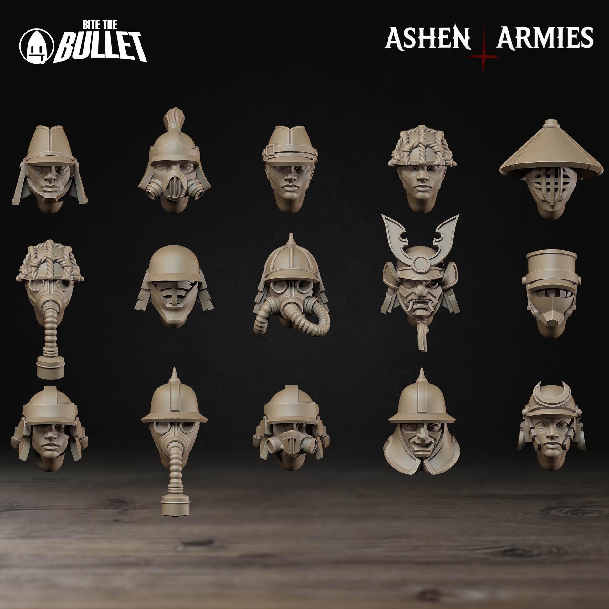 Holy Shogunate Modular Heads - 28mm / 32mm / 36mm - Bite the Bullet - Resin Printed Figure for D&D, TTRPGs, and Wargaming