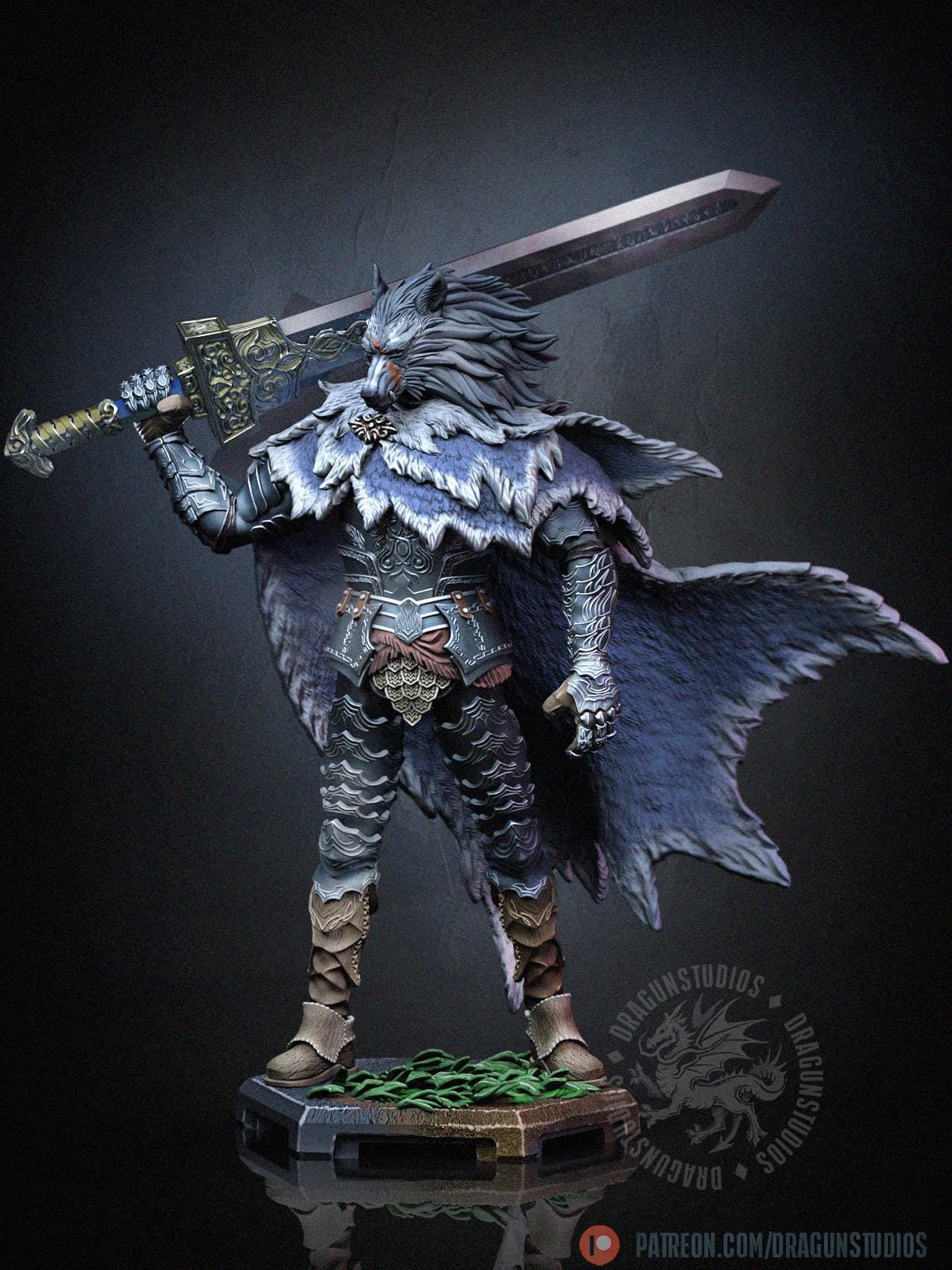 Blaidd Half-wolf Miniature - 65mm / 116mm - DraGun Studios - Resin Printed Figurine for D&D, TTRPGs, and Board Games