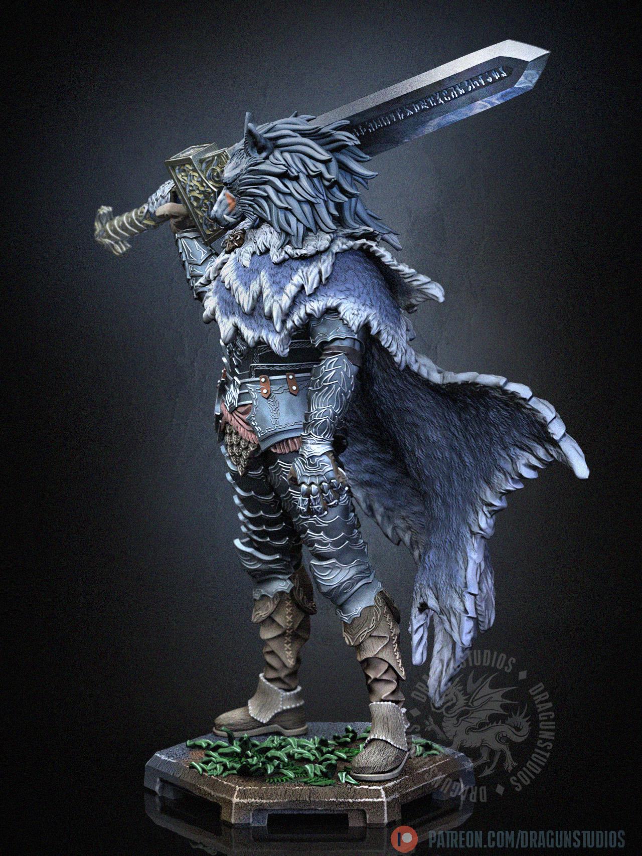 Blaidd Half-wolf Miniature - 65mm / 116mm - DraGun Studios - Resin Printed Figurine for D&D, TTRPGs, and Board Games
