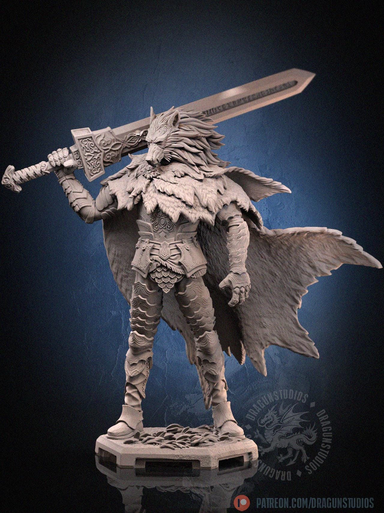 Blaidd Half-wolf Miniature - 65mm / 116mm - DraGun Studios - Resin Printed Figurine for D&D, TTRPGs, and Board Games
