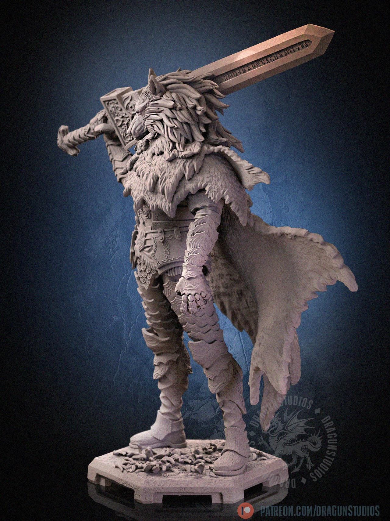 Blaidd Half-wolf Miniature - 65mm / 116mm - DraGun Studios - Resin Printed Figurine for D&D, TTRPGs, and Board Games