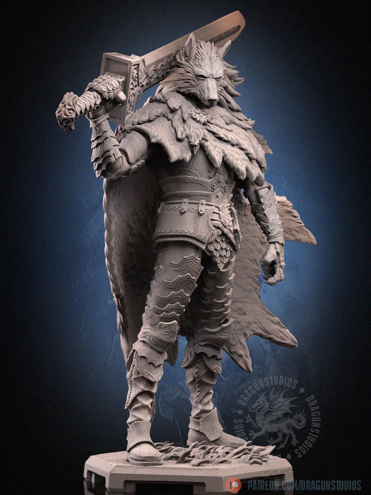 Blaidd Half-wolf Miniature - 65mm / 116mm - DraGun Studios - Resin Printed Figurine for D&D, TTRPGs, and Board Games