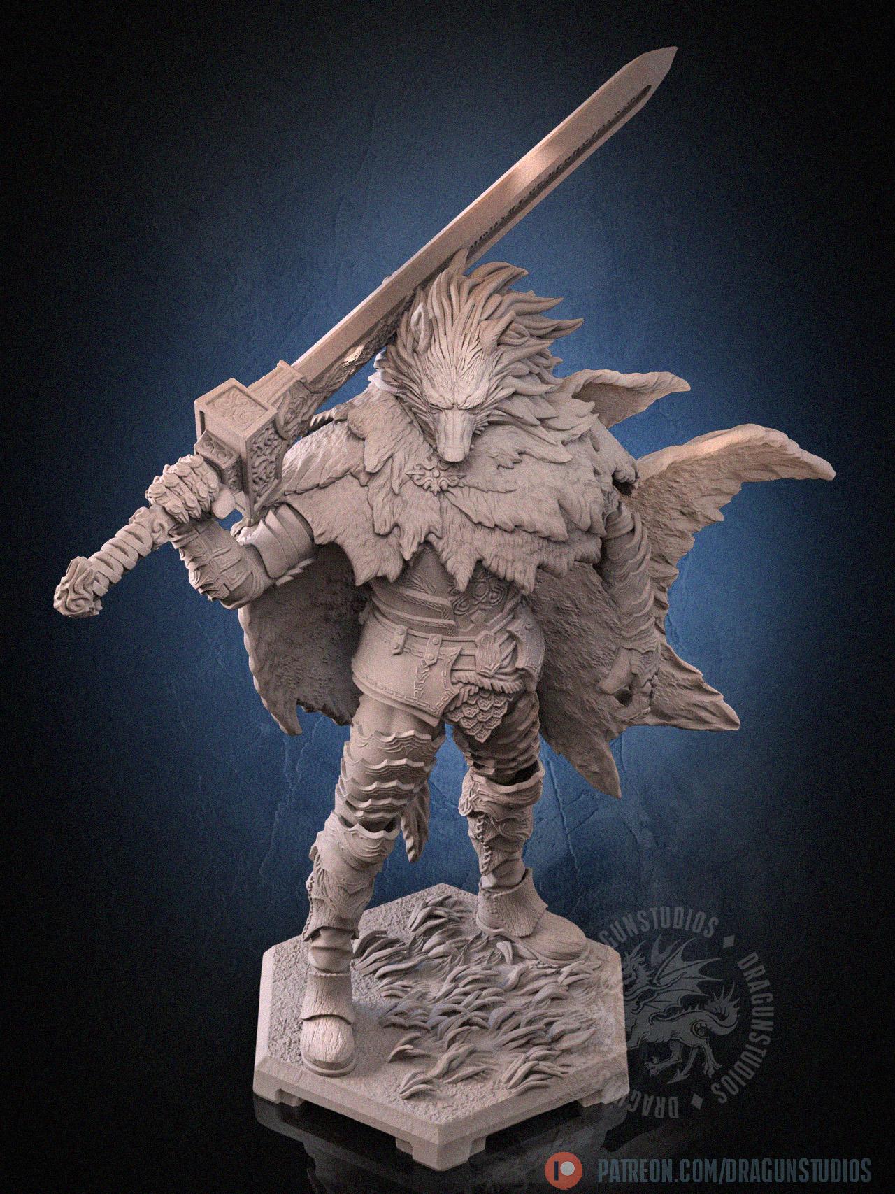 Blaidd Half-wolf Miniature - 65mm / 116mm - DraGun Studios - Resin Printed Figurine for D&D, TTRPGs, and Board Games