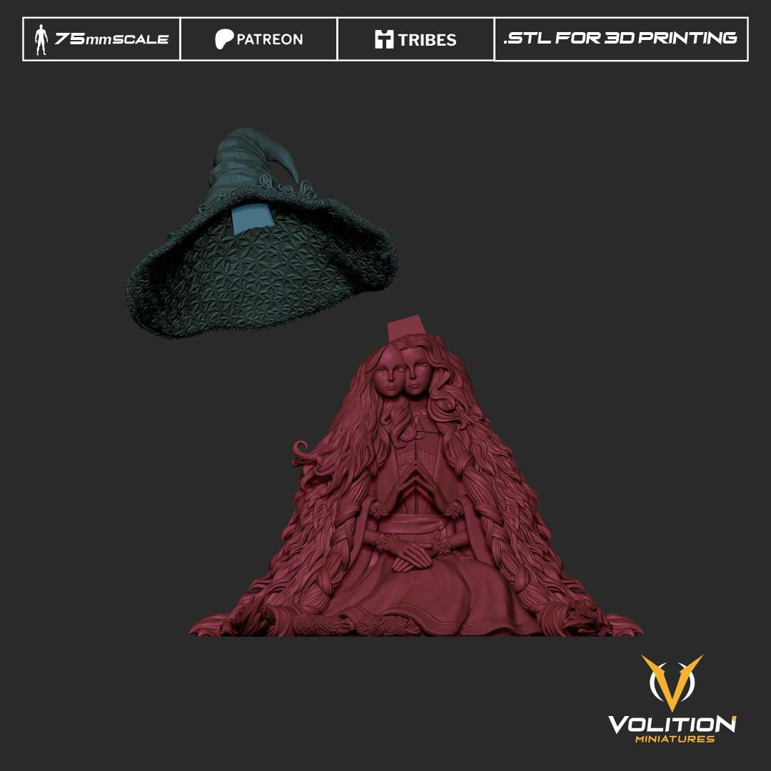 Dark Moon Witch Miniature - 28mm / 32mm / 36mm / 75mm - Volition Miniatures - Resin Printed Figurine for D&D, Board Games, and Painting