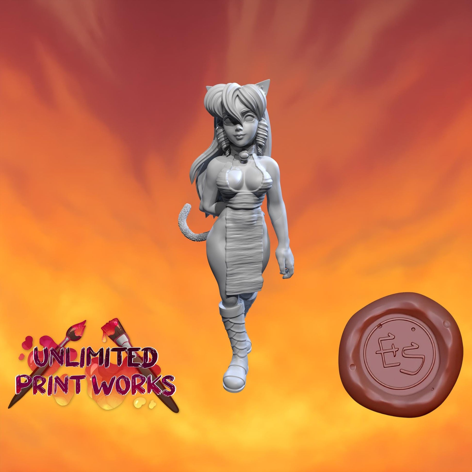 Catgirl Pink Miniature - 28mm / 32mm / 36mm / 75mm - Ethan Savage Studios - Resin Printed Figure for D&D, TTRPGs, and Board Games