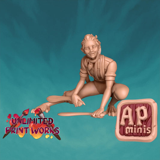 Honeybadger, Machete Shifter Miniature - 28mm / 32mm / 36mm -Awkward Penguin Minis- Resin Printed Figure for D&D, Daggerheart, and Painting