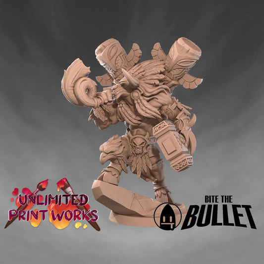 Tauren Chieftain Warrior Miniature - 28mm / 32mm / 36mm - Bite the Bullet - Resin Printed Figure for D&D, TTRPGs, and Board Games