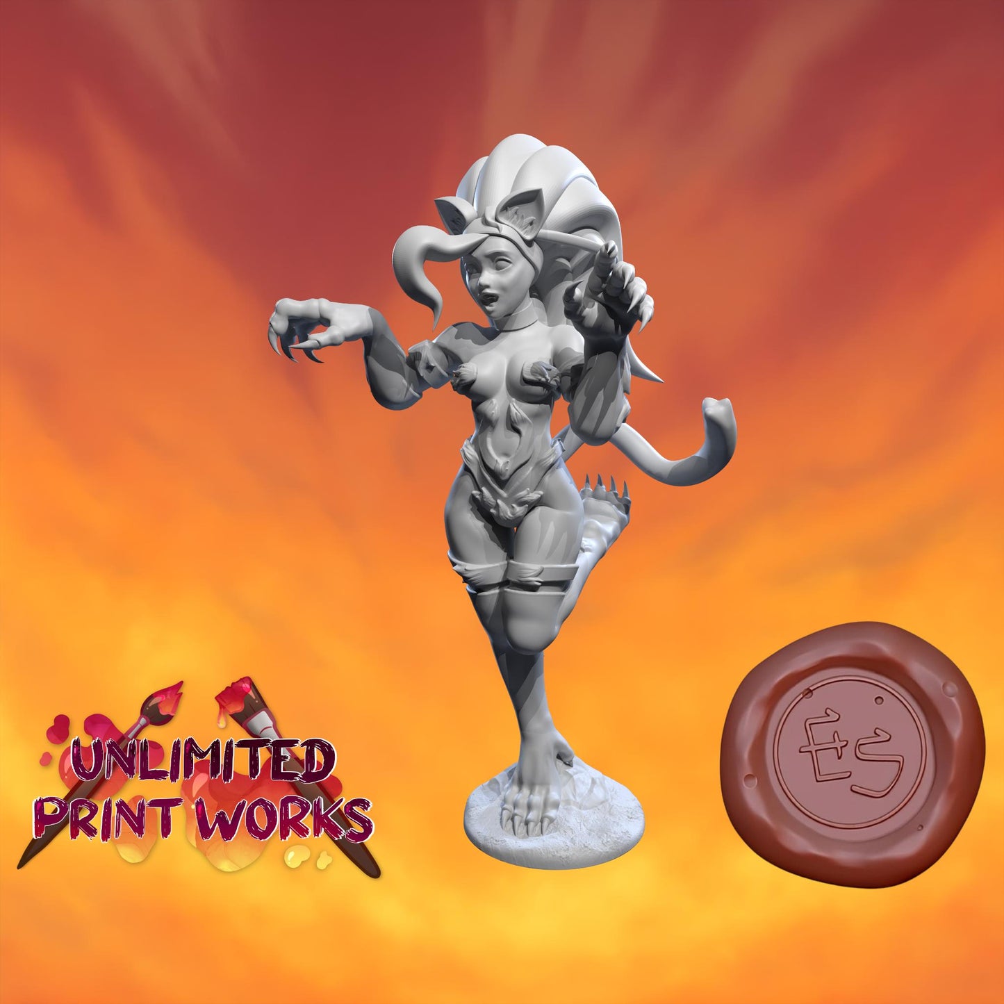 Dark Cat Lady Miniature - 28mm / 32mm / 36mm / 75mm - Ethan Savage Studios - Resin Printed Figure for D&D, TTRPGs, and Board Games