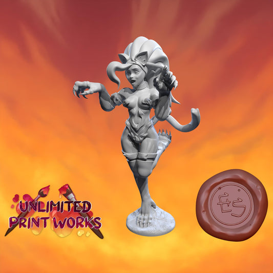 Dark Cat Lady Miniature - 28mm / 32mm / 36mm / 75mm - Ethan Savage Studios - Resin Printed Figure for D&D, TTRPGs, and Board Games