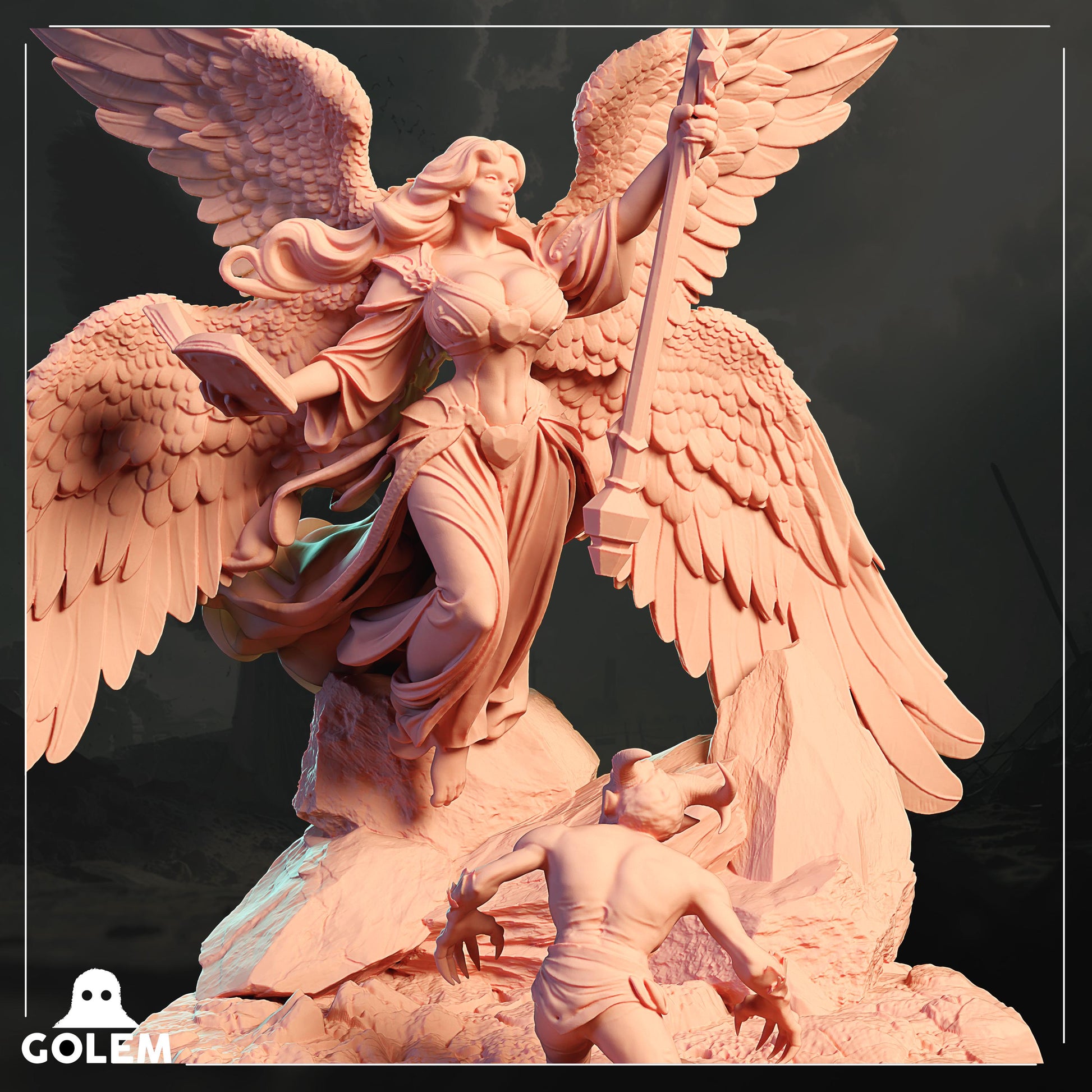 Angelic Asmel Miniature - 28mm / 32mm / 36mm / 75mm - GOLEM WORKSHOP 3D - Resin Printed Figure for D&D, TTRPGs, and Board Games