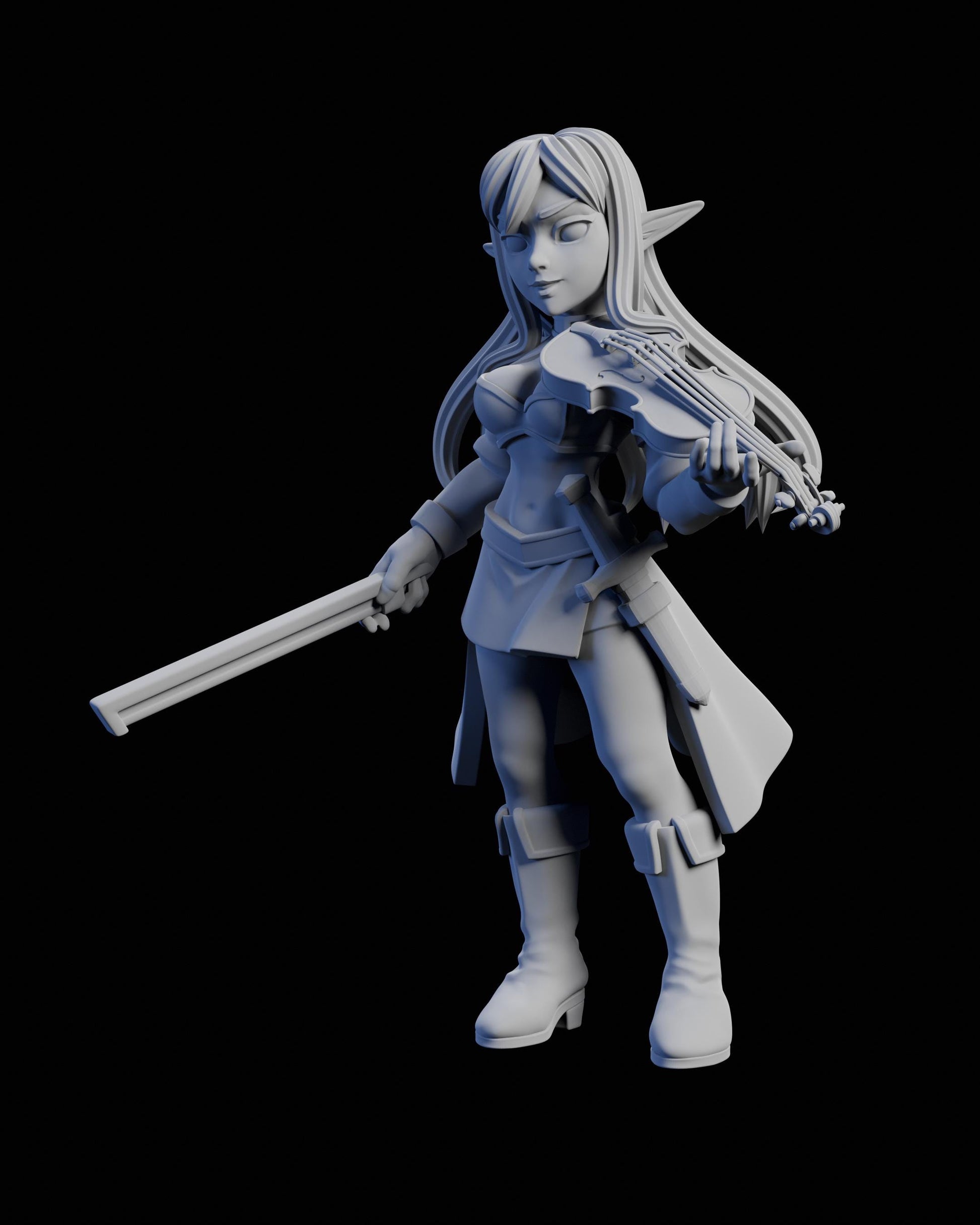 Bard Fiora Miniature - 28mm / 32mm / 36mm / 75mm - Ethan Savage Studios - Unpainted Resin Printed Figure for D&D, TTRPGs, and Board Games
