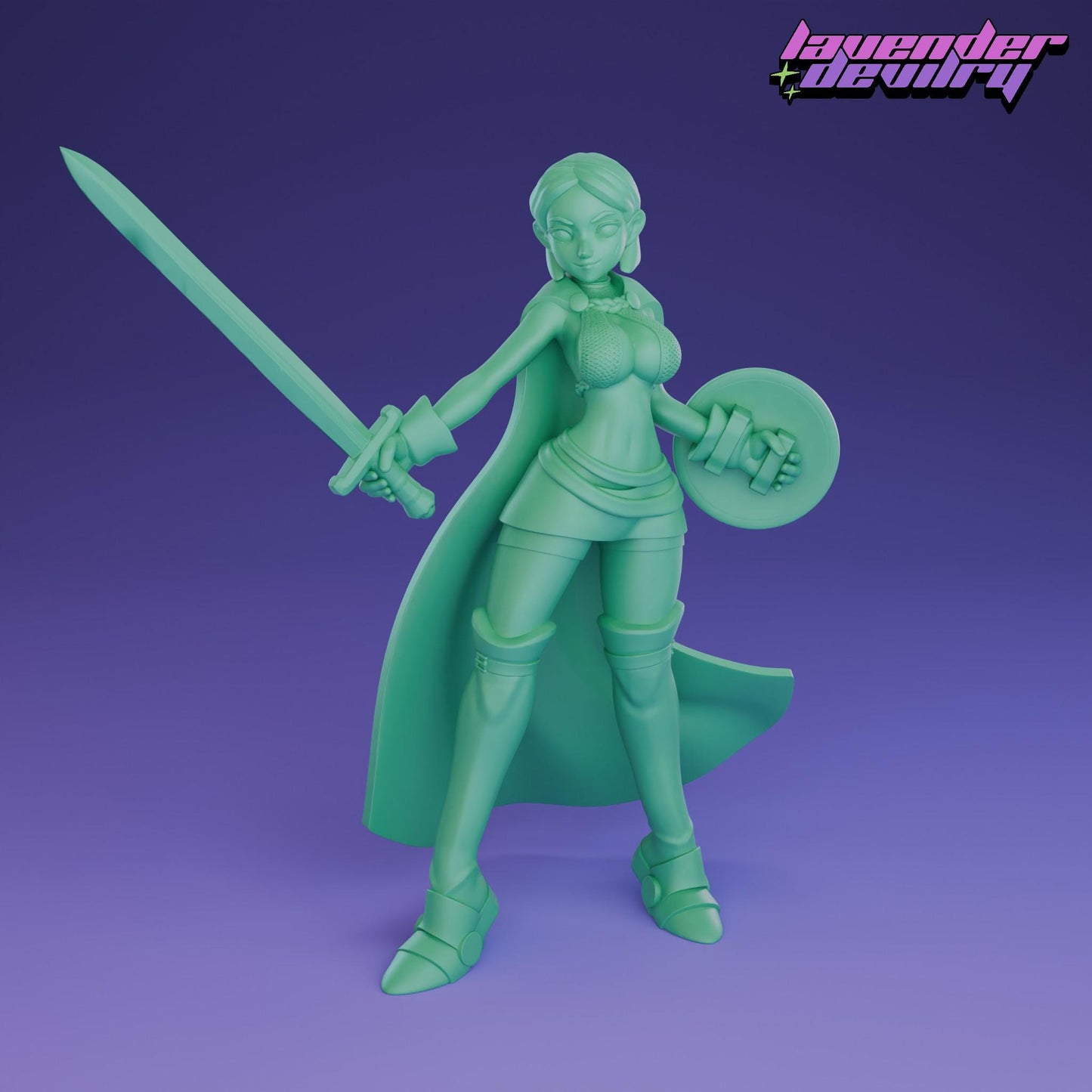 Warrior Kasandra Miniature - 28mm / 32mm / 36mm / 75mm - Lavender Devilry - Resin Printed Figure for D&D, TTRPGs and Board Games