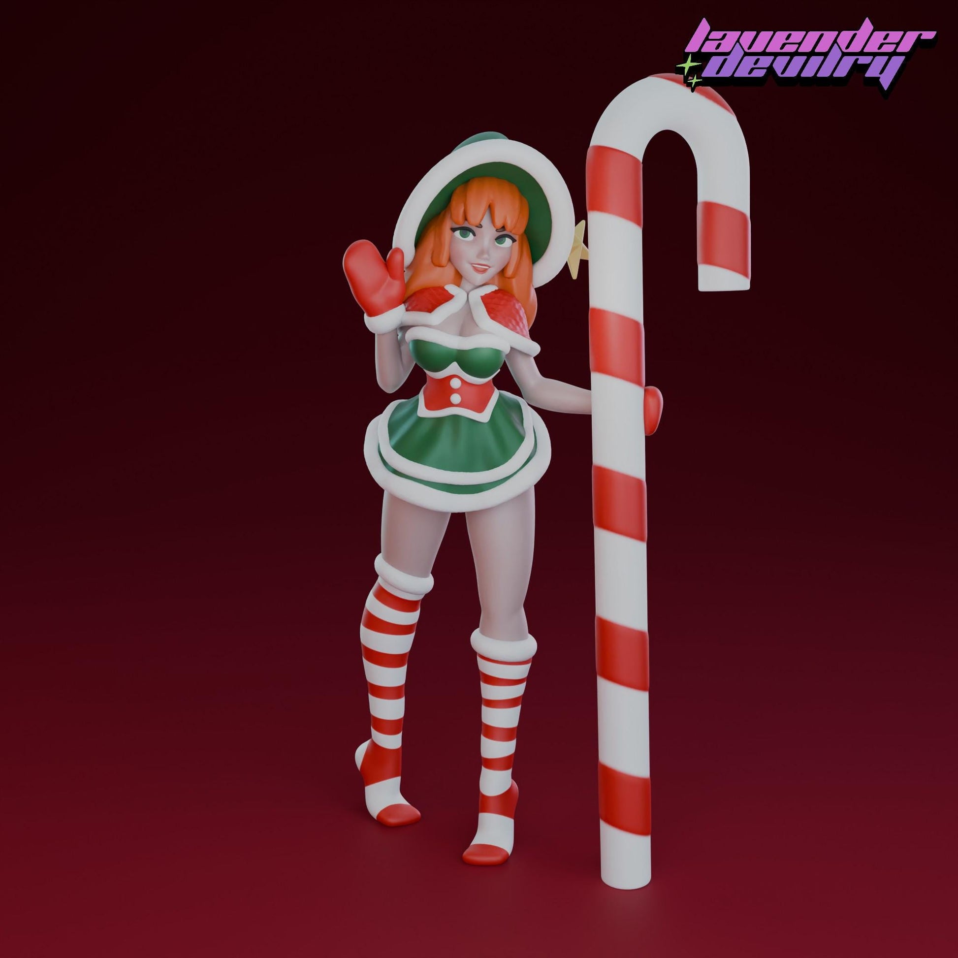 Candy Cane Laine Miniature - 28mm / 32mm / 36mm / 75mm - Lavender Devilry - Unpainted Resin Printed Figure for D&D, TTRPGs and Board Games