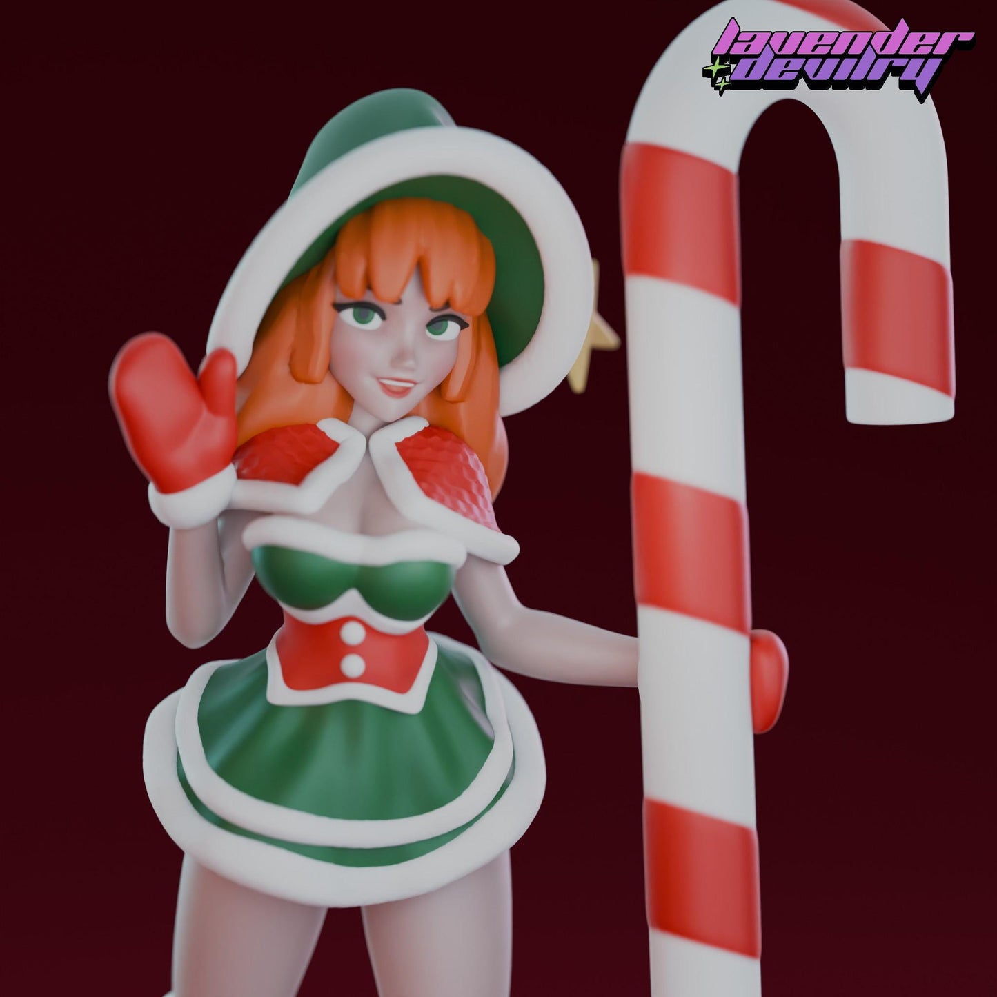 Candy Cane Laine Miniature - 28mm / 32mm / 36mm / 75mm - Lavender Devilry - Unpainted Resin Printed Figure for D&D, TTRPGs and Board Games