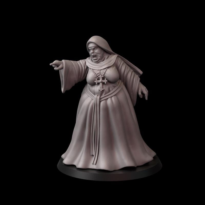 Fina's Nuns Miniatures - 28mm / 32mm / 36mm / 75mm - Crosslances - Unpainted Resin Printed Figure for TTRPGs and Wargaming