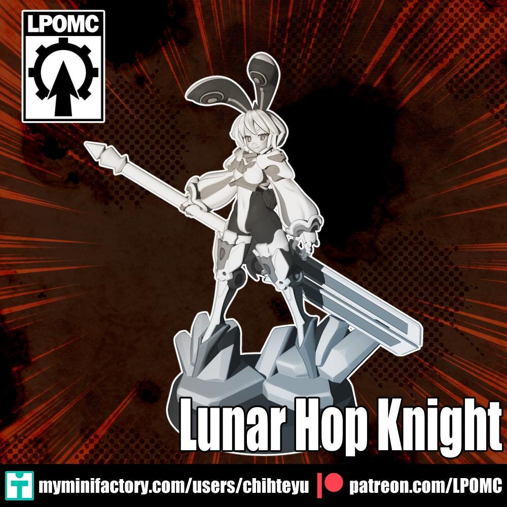 Lunar Hop Knight Miniature - 28mm / 32mm / 36mm / 75mm - LPOMC - Unpainted Resin Printed Figure for D&D, TTRPGs, and Board Games