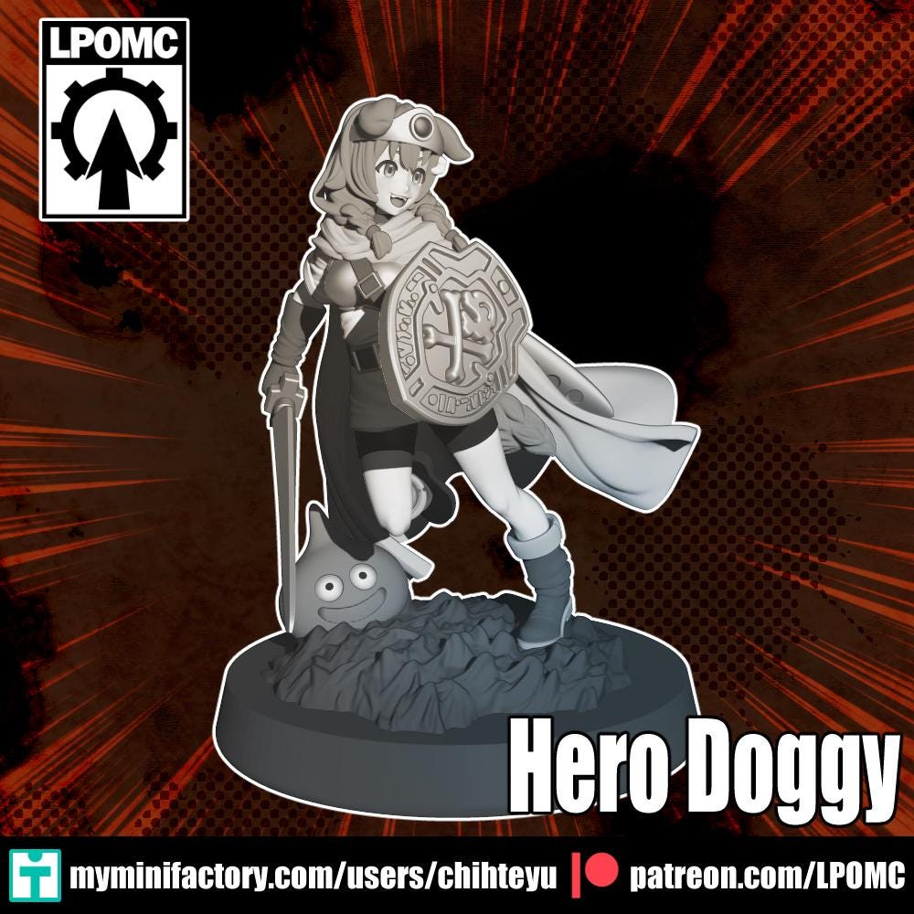 Hero Doggy Miniature - 28mm / 32mm / 36mm / 75mm - LPOMC - Unpainted Resin Printed Figure for D&D, TTRPGs, and Board Games