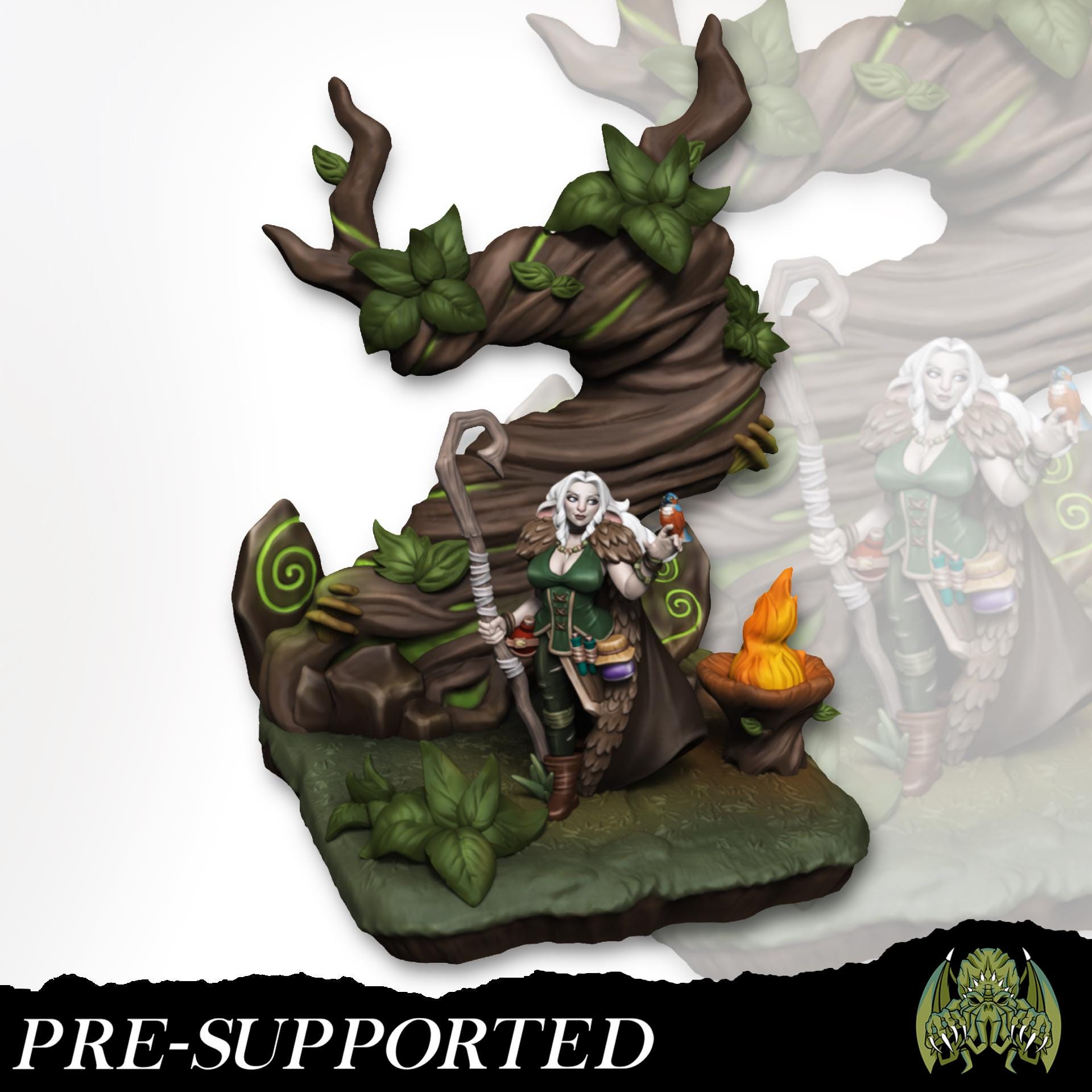 Lisanna the Druid Miniature - Miniatures of Madness - 28mm / 32mm / 36mm / Bust / Diorama - Unpainted Miniature for TTRPGs and Games