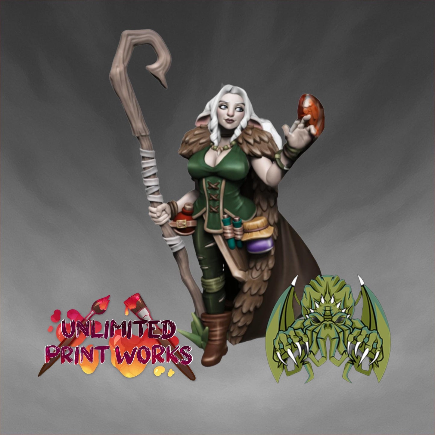 Lisanna the Druid Miniature - Miniatures of Madness - 28mm / 32mm / 36mm / Bust / Diorama - Unpainted Miniature for TTRPGs and Games