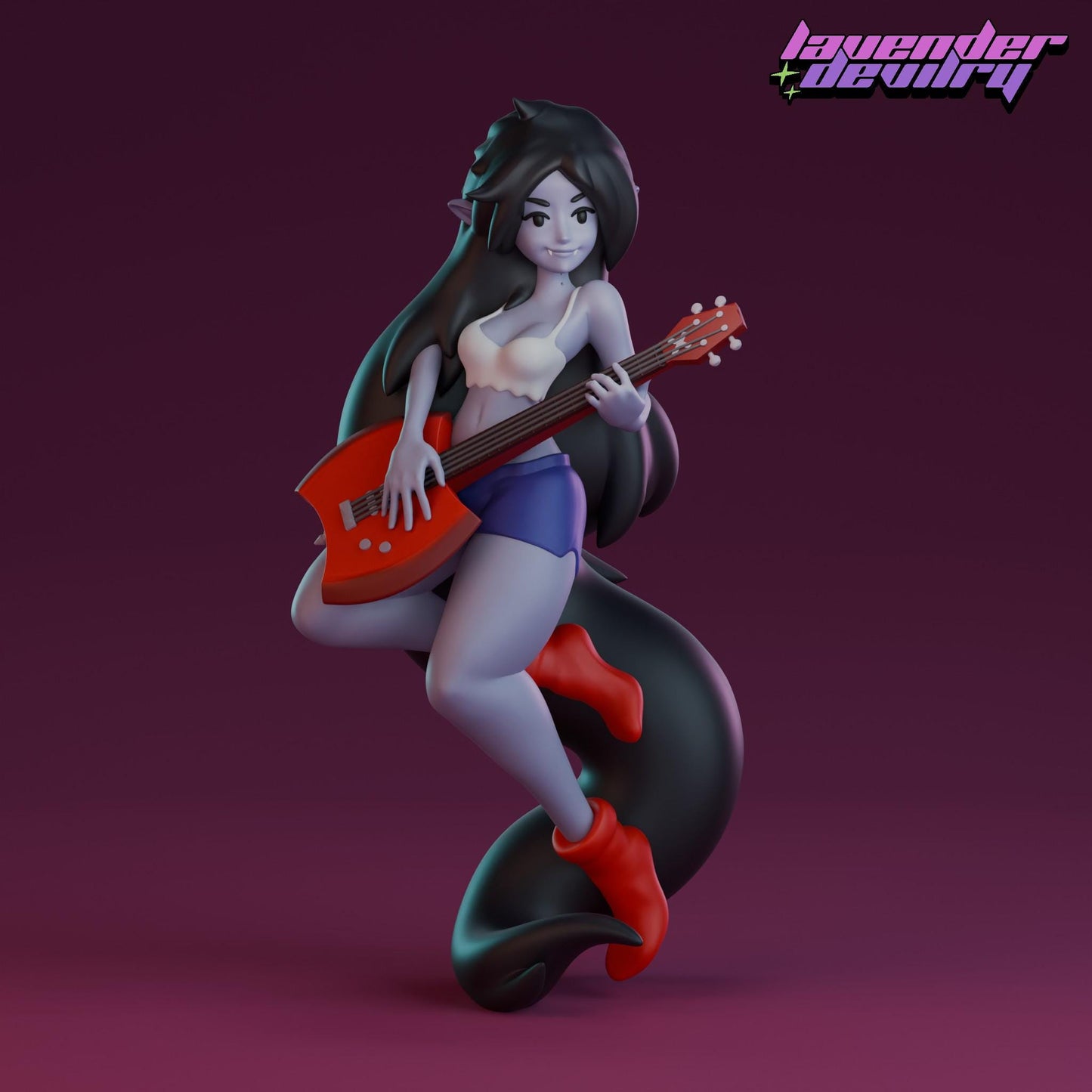 Vampire Goth Rock Queen Miniature - 28mm / 32mm / 36mm / 75mm - Lavender Devilry - Resin Printed Figure for D&D, TTRPGs and Board Games