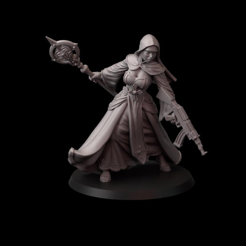 Fina's Modern Nuns Miniatures - 28mm / 32mm / 36mm / 75mm - Crosslances - Unpainted Resin Printed Figure for TTRPGs and Wargaming
