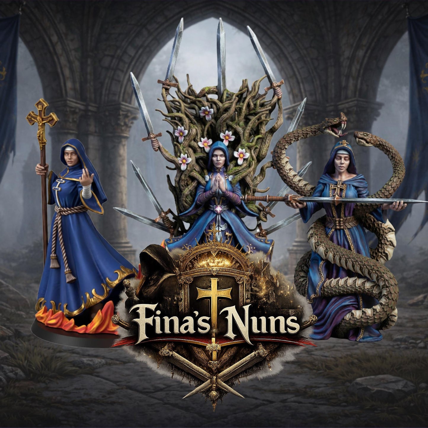 Fina's Saints Miniatures - 28mm / 32mm / 36mm / 75mm - Crosslances - Unpainted Resin Printed Figure for TTRPGs and Wargaming