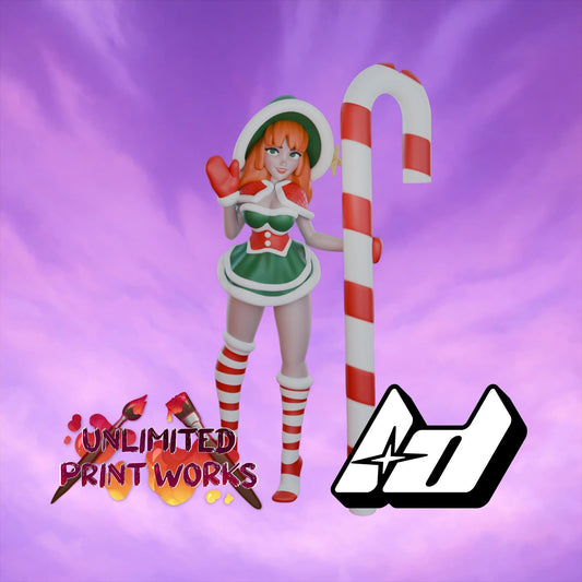 Candy Cane Laine Miniature - 28mm / 32mm / 36mm / 75mm - Lavender Devilry - Unpainted Resin Printed Figure for D&D, TTRPGs and Board Games